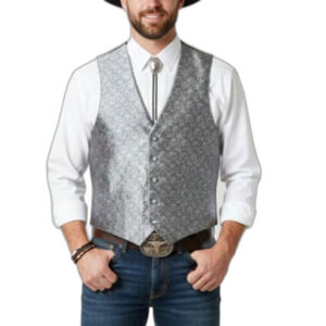 Carrot & Gibbs Men's Silver Gray 100% Silk Paisley Hand-Crafted Suit Vest Sz 42